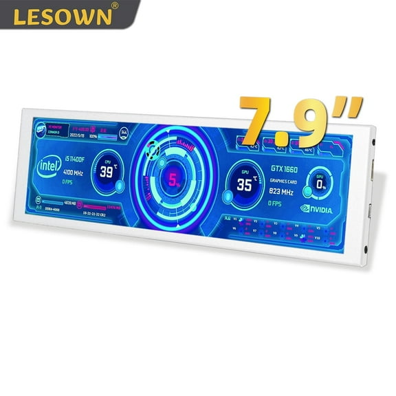 LESOWN Portable Sidebar Monitor 7.9 inch 400x1280 IPS Long Strip Screen LCD HDMI Stretched Wide Display 7.84-inch Secondary Monitor White for Raspberry Pi PC