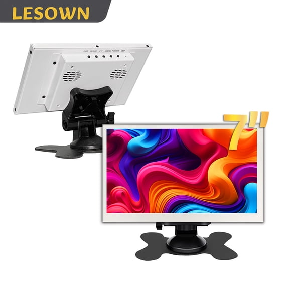 LESOWN Second External Monitor 7 inch IPS Portable Travel Display Full HD 1024x600 HDMI USB LCD CCTV Display with Speaker White
