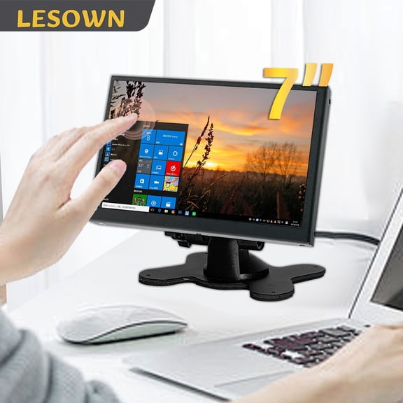 LESOWN Small 7 inch IPS Second Screen Touchscreen Portable External Monitor Full HD 1024x600 HDMI LCD Display with Dual Speaker & Stand Black