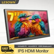 LESOWN Small Secondary Monitor USB HDMI 7 inch 1024x600 IPS Portable Auxiliary Screen with Dual Speakers PC External Screen Display for Laptop Raspberry Pi Switch Black