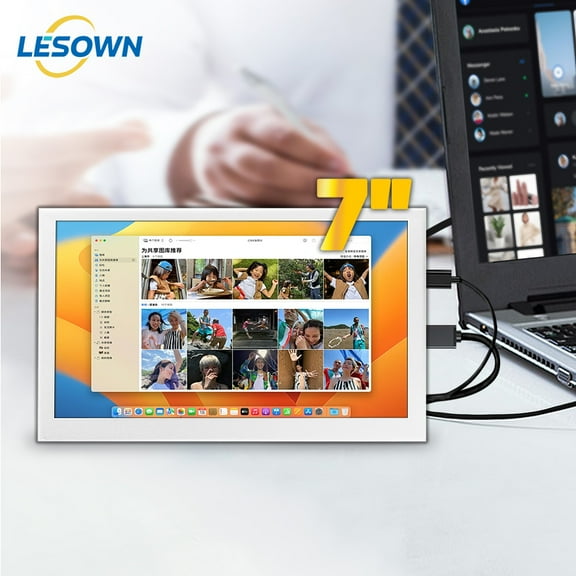 LESOWN White Small Monitor 7 inch HDMI 1024x600 IPS Touch LCD Second Screen Display with Speakers for Raspberry Pi Laptop PC