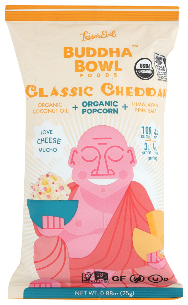 LESSEREVIL BUDDHA BOWL CLASSIC CHEDDAH ORGANIC POPCORN, 0.88 OZ