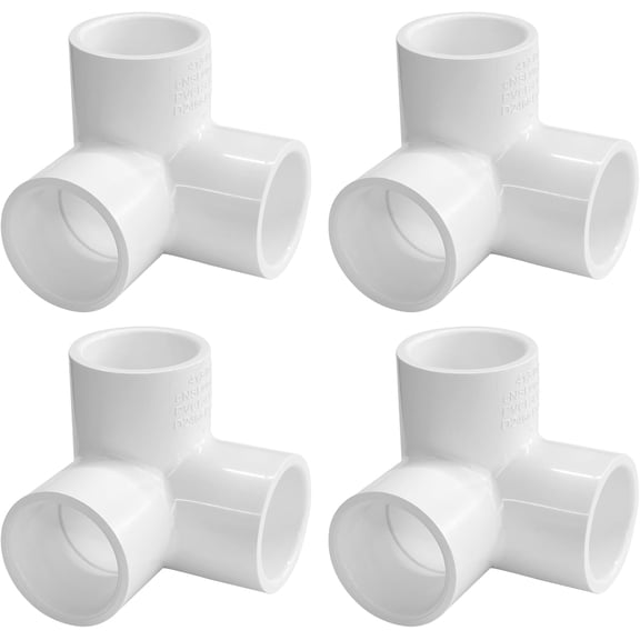 LESSO 1-1/2" Tee PVC Fitting 3 Way Elbow Connector, 1-1/2 Inch 90 Degree Elbow Side Outlet, PVC Corner Fittings for DIY Building Furniture Greenhouse Shed Pipe Fittings Tent Connection(4 Pack)