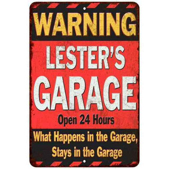 LESTER'S Garage Warning Man Cave Wall Decor 8x12 Metal Sign 108120030197