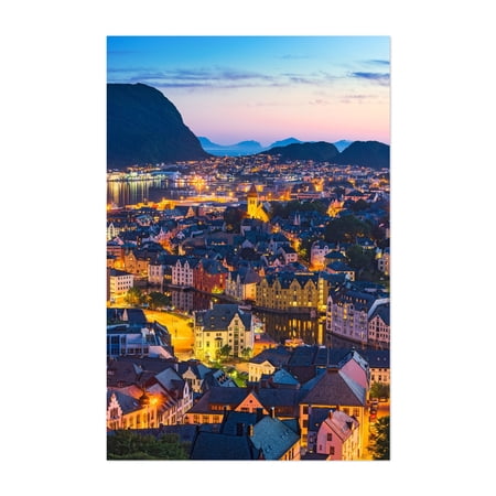 ÅLESUND 02 - Ålesund Møre og Romsdal Norway Photography Cityscape Nightlife Harbor Architecture Scenic Travel Poster Port Unframed Wall Art Print 4 x 6 inches