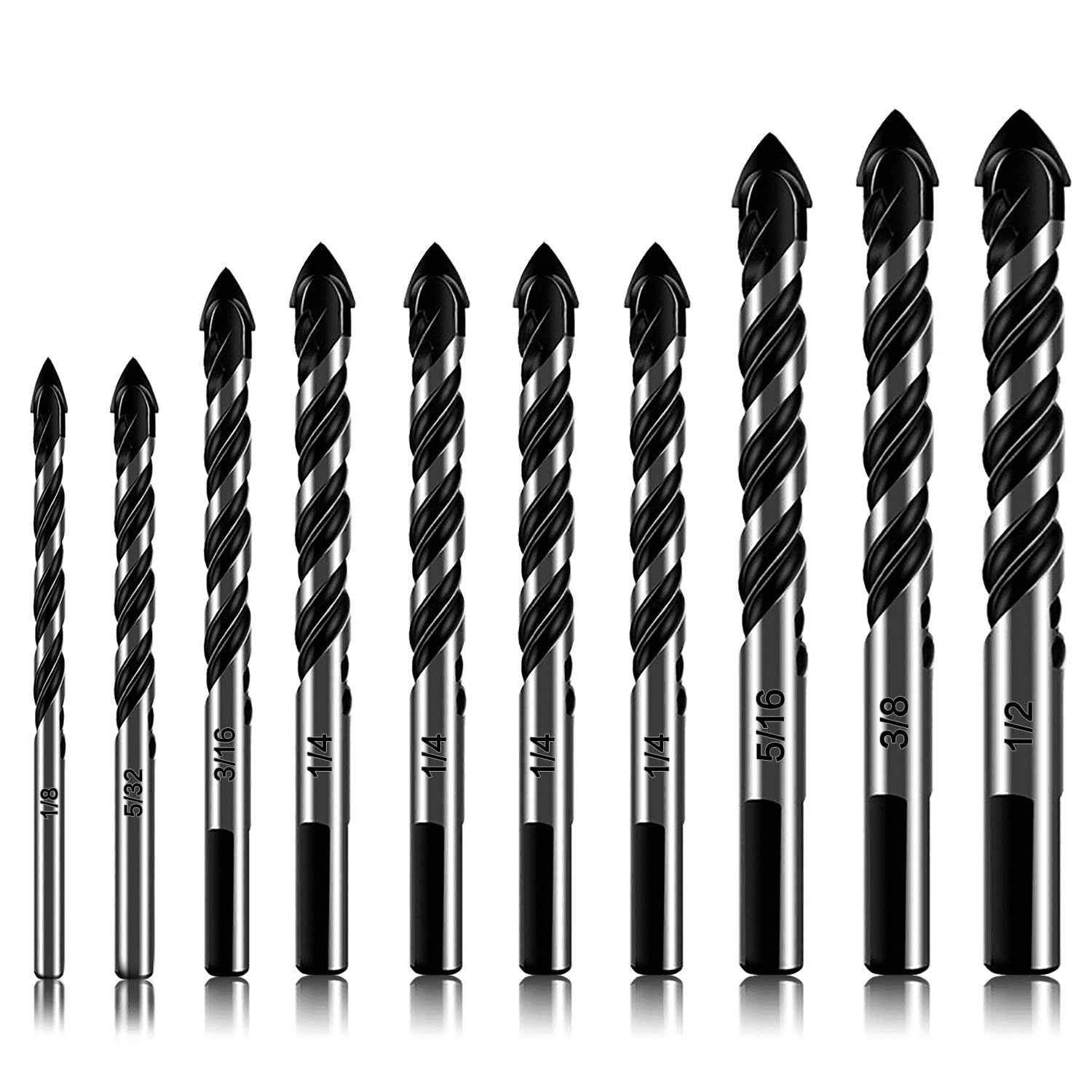 LESYAO 10Piece Masonry Drill Bits Set, 3/16 to 1/2 inch Concrete