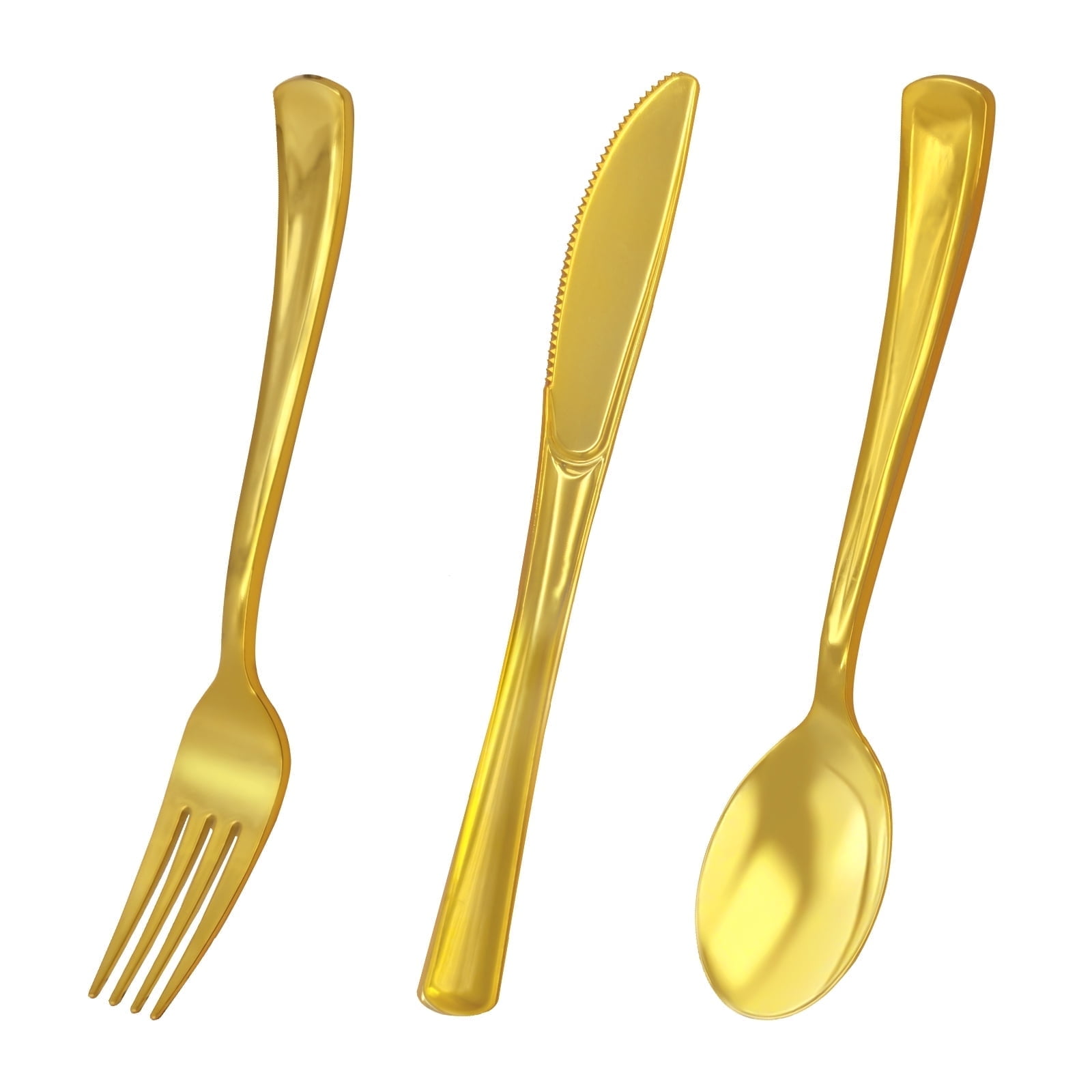 LESYAO 150 Pack Gold Plastic Silverware, Heavy Duty Gold Plastic Cutlery Set Disposable Flatware Dinnerware -50 Forks, 50 Spoons, 50 Knives for party