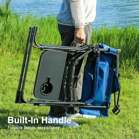 LET'S CAMP Oversized Reclining Director Chair 43.7" High Back with Side Table,Heavy Duty Camping Chair for Adults,Supports Up to 300lbs