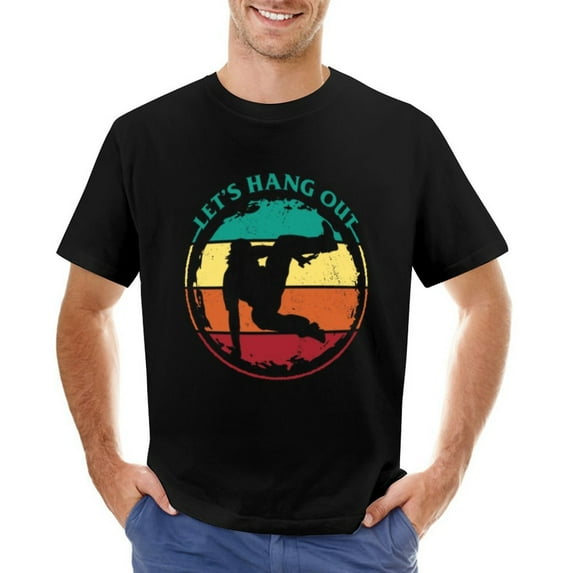 LET'S HANG OUT Vintage T-shirt Mens Cotton Classic Crewneck Short Sleeve Tees Unisex Black S