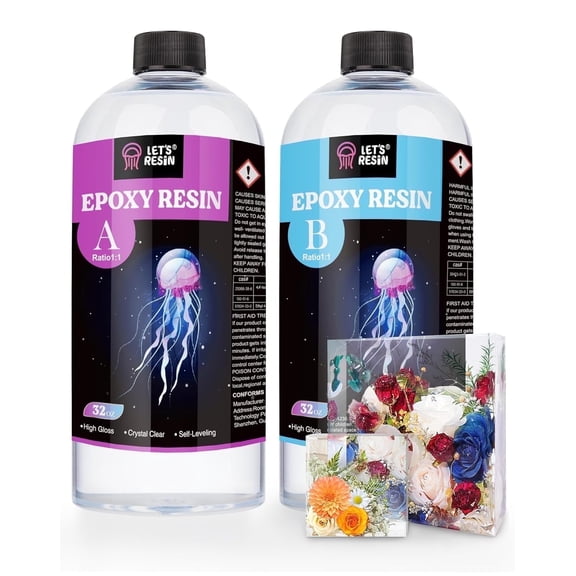 LET'S RESIN 64oz (32oz Part A+32oz Part B) Casting Epoxy Resin,Bubble Free & Crystal Clear Epoxy Kit,2 Part Resin and Hardener for Jewelry Making,Crafts,Tumbler,Art