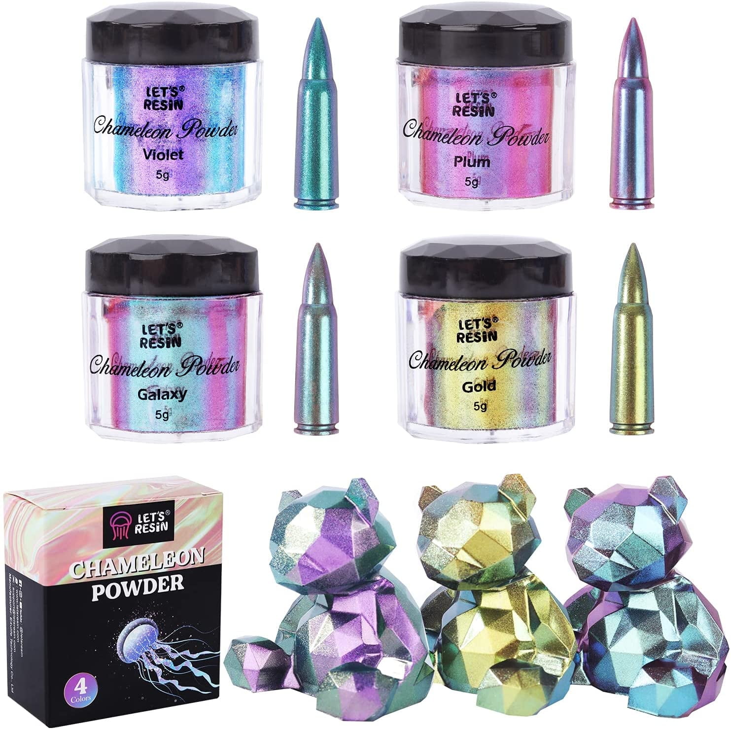 LET'S RESIN Chameleon Powder, Chameleon Mica Powder for Epoxy Resin, Pearl Pigment Powder for Painting,Soap Making, Bath Bombs, Candle Making,Slime