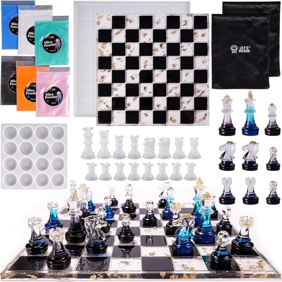 LET'S RESIN Chess Mold Set - 16 Piece 3D Full Size Chess & Board Silicone Mold for Resin Casting, DIY Gifts