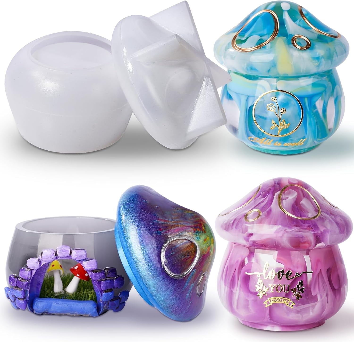 LET'S RESIN Mushroom Jar Mold - Silicone with Lid for Epoxy Resin, Candle Holder & Storage Containers