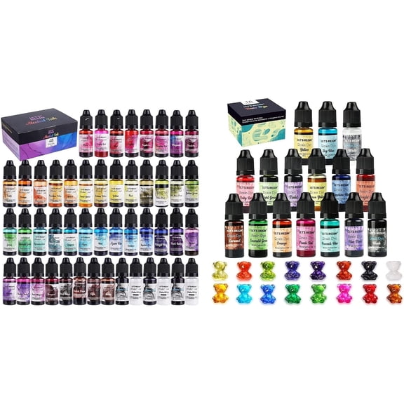 LET'S RESIN Pigment Bundle Set of 48 Colors Alcohol Ink +16 Colors Epoxy Resin Pigment (0.35oz/bottle)