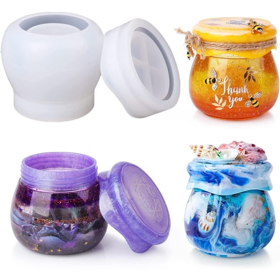 LET'S RESIN Screwable Jar Epoxy Molds, Silicone Pudding Jar Molds for Resin, Candle Containers, Gift Making