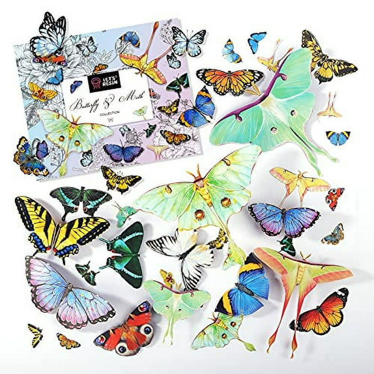 LET'S RESIN Realistic Paper Butterfly Moth,46 Pcs Double-Sided