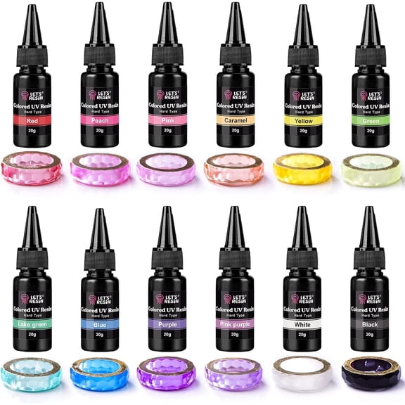LET'S RESIN UV Resin Kit - 12 Colors, Odorless & Low Shrinkage for Crafts, Jewelry Making, Decoration (20g Each)