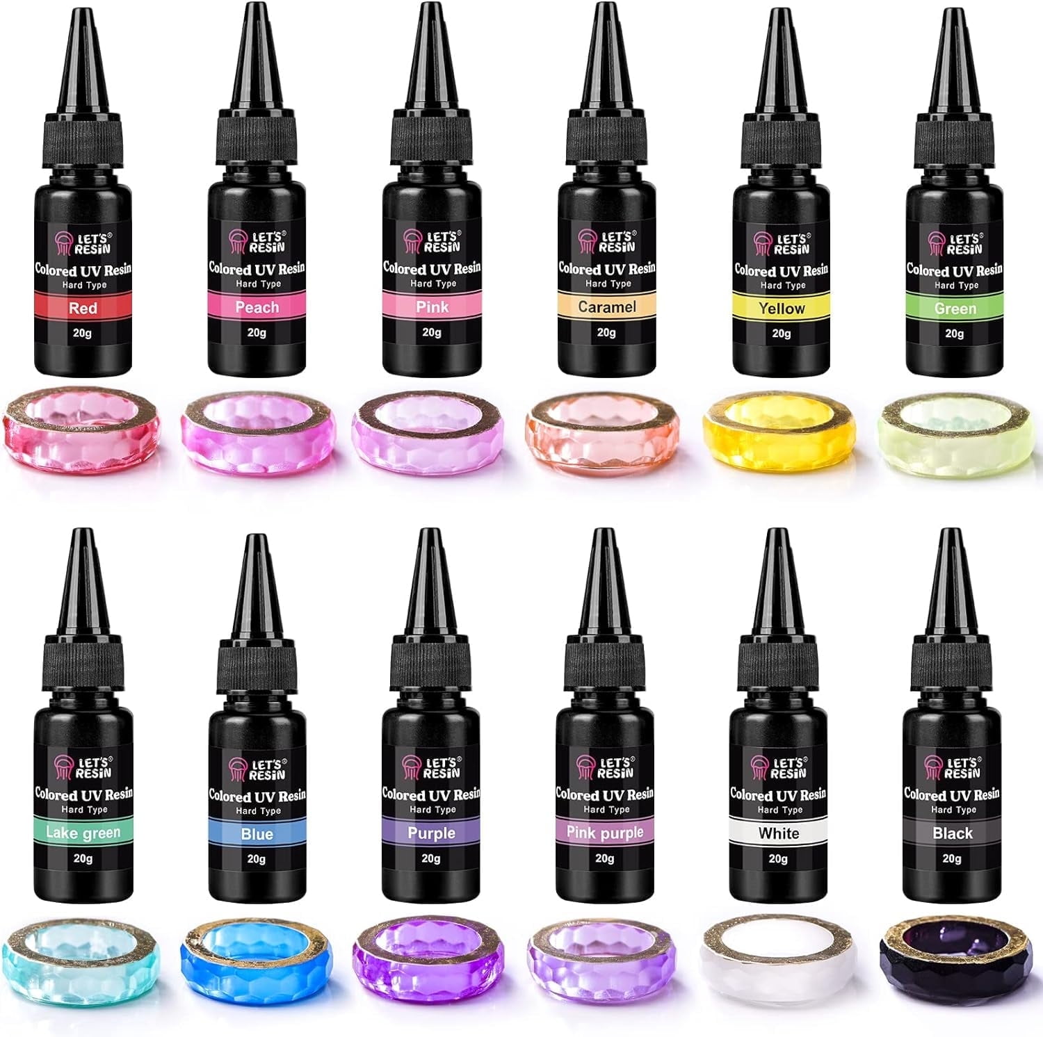 LET'S RESIN UV Resin Kit - 12 Colors, Odorless & Low Shrinkage for Crafts, Jewelry Making, Decoration (20g Each)