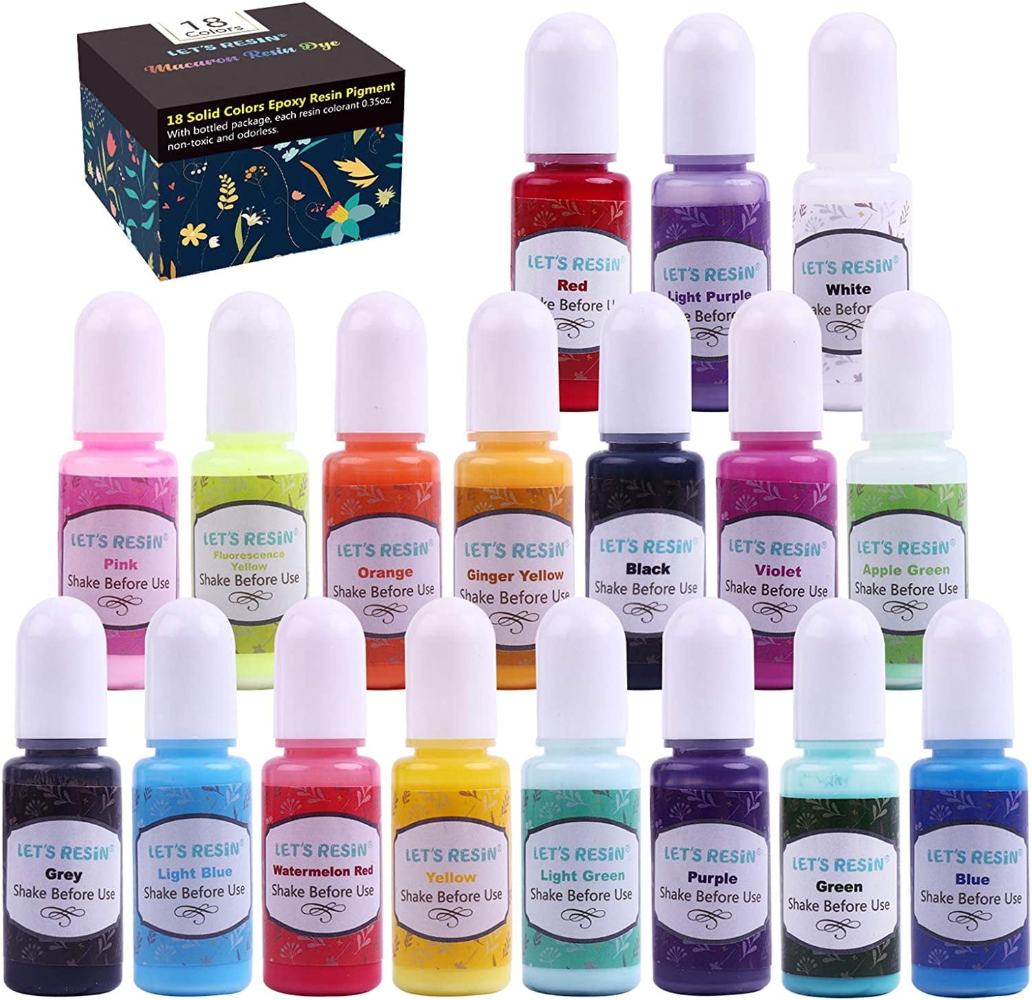 LETS Resin 18 Colors Epoxy Pigment, Opaque Liquid Resin Colorant Each 0.35oz,Odorless Epoxy Resin Dye Solid Color Liquid Dye for Resin Jewelry DIY Crafts Art Making