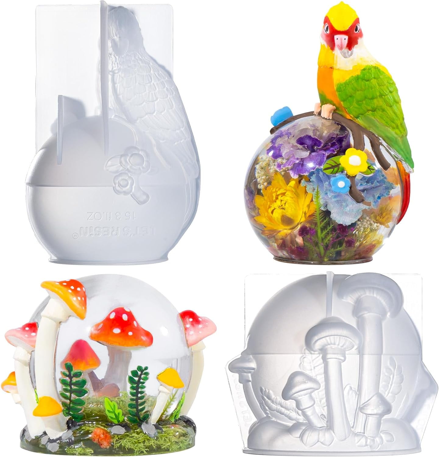 LETS Resin Crystal Ball Resin Molds, Crystal Orb Decorative Statue Silicone Molds with Mushroom Stand and Bird Figurine,3D Sphere Epoxy Resin Molds for DIY Tabletop Decor, Housewarming Gifts
