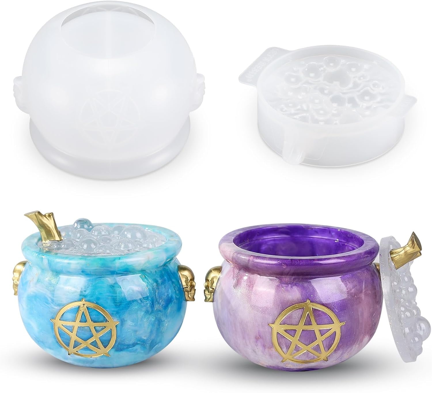 LETS Resin Witch Cauldron Resin Mold, Halloween Resin Molds, 3D Jar Resin Molds Silicone 4.7'' Width, Large Jar Molds for Epoxy Resin Casting Craft, Storage Box,Candy Container,Candle Holder