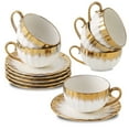 thumbnail image 1 of LETAOTAO 7oz Porcelain Cappuccino Cup & Saucer Set of 6, Gold, 1 of 7