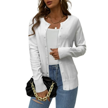LETDIOSTO Women's Button Down Crew Neck Long Sleeve Soft Knit Cardigan Sweaters S-2XL