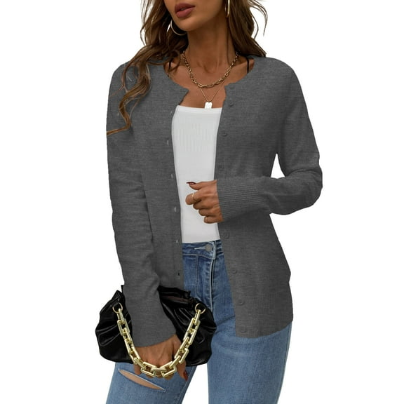 LETDIOSTO Women's Button Down Crew Neck Long Sleeve Soft Knit Cardigan Sweaters S-2XL