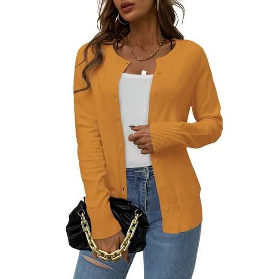 LETDIOSTO Women's Button Down Crew Neck Long Sleeve Soft Knit Cardigan Sweaters S-2XL