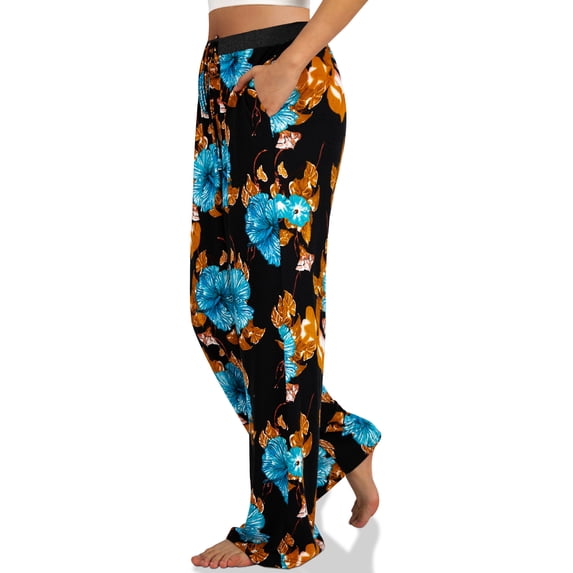 LETDIOSTO Women's Comfy Casual Pants Floral Print Stretch Wide Leg Palazzo Lounge Pants S-XL
