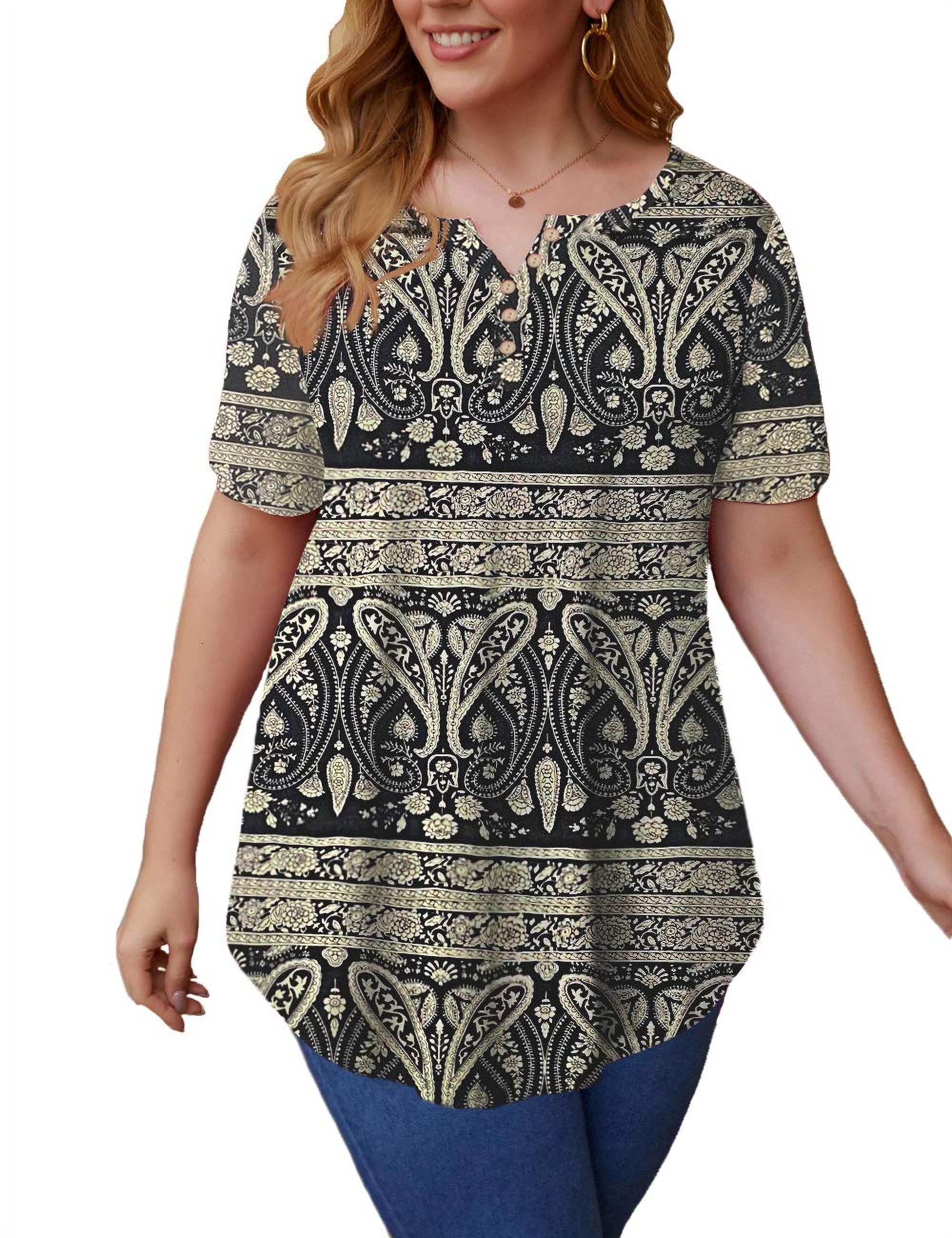CLZOUD Plus Size T Shirts for Women Black Polyester,Spandex Womens Short  Sleeve Collared Shirts Summer Tunic Tops for Casual Xxl 