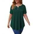 thumbnail image 1 of LETDIOSTO Women's Plus Size Shirts Short Sleeve V Neck Floral Henley Blouse Tunic Top, 1 of 4