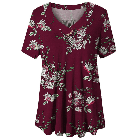 LETDIOSTO Women's Plus Size Short Sleeve Shirts V Neck Floral Loose Blouse Tops m-4xl