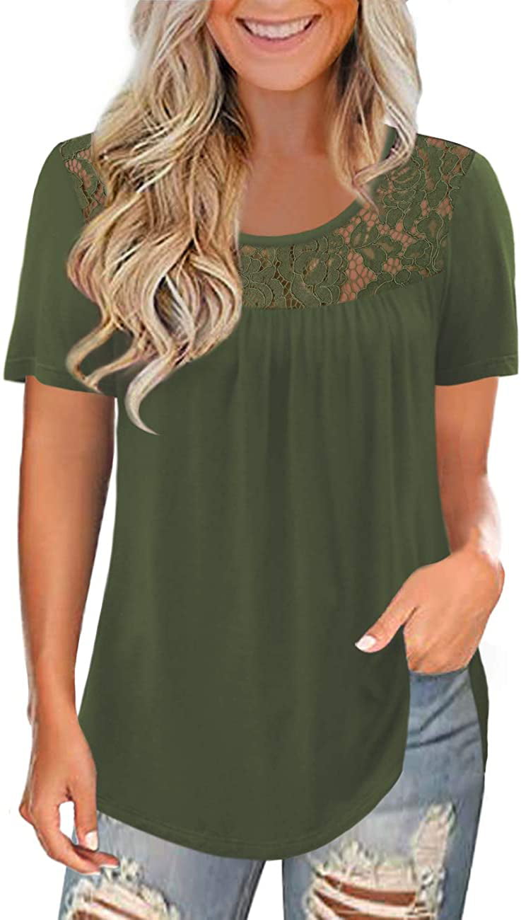 LETDIOSTO Women's Shirt Casual Blouse Short Sleeve Lace Tunic Tops