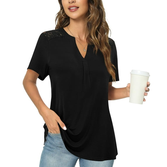 LETDIOSTO Women's Plus Size Tops Henley V Neck Button T Shirt Floral Casual Blouse L-4X