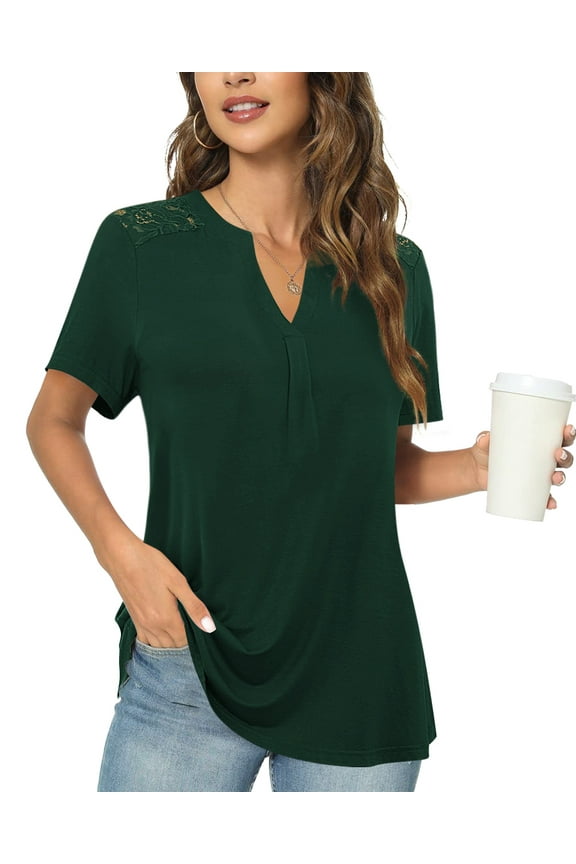 Women's Plus Size Tops Henley V Neck Button T Shirt Floral Casual Blouse L-4X