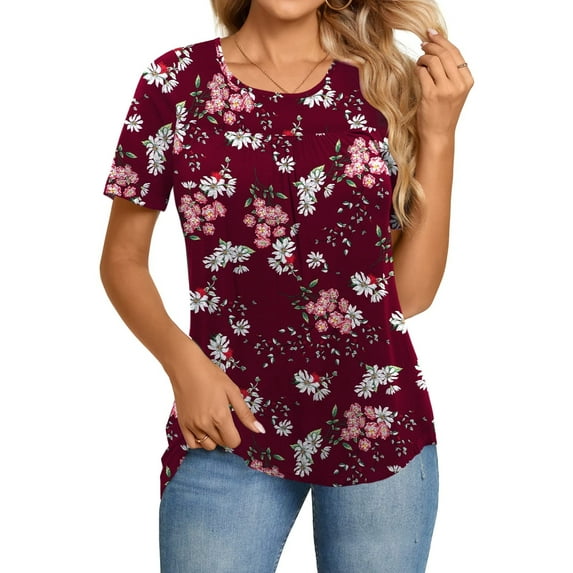 LETDIOSTO Women's Plus Size Tops Short Sleeve Shirts Lace Pleated Tunic Causal Tee Blouses M-4XL