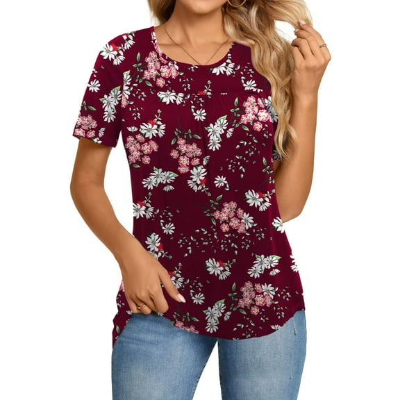 LETDIOSTO Women's Plus Size Tops Short Sleeve Shirts Lace Pleated Tunic Causal Tee Blouses M-4XL