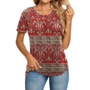 LETDIOSTO Women's Plus Size Tops Short Sleeve Shirts Lace Pleated Tunic Causal Tee Blouses M-4XL