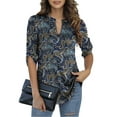 thumbnail image 1 of LETDIOSTO Womens Plus Size Shirts 3/4 Roll Sleeve V Neck Floral Flowy Blouses Tunic Tops, 1 of 6
