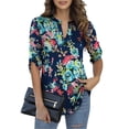 thumbnail image 1 of LETDIOSTO Womens Plus Size Shirts 3/4 Roll Sleeve V Neck Floral Flowy Blouses Tunic Tops, 1 of 4