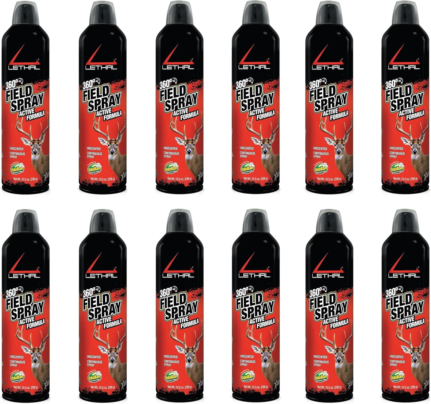 LETHAL 360-Degree Field Spray Active Formula with Human Scent Eliminating Agent for Hunting Clothes, Gear, and Equipment, Unscented, 10 Ounce Spray Bottle, Set of 12