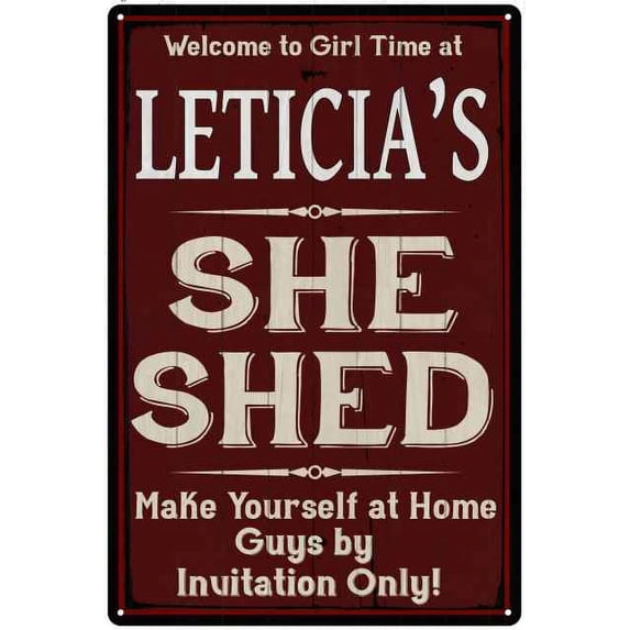 LETICIA'S She Shed Red Sign Lady Cave 8 x 12 High Gloss Metal 208120088389