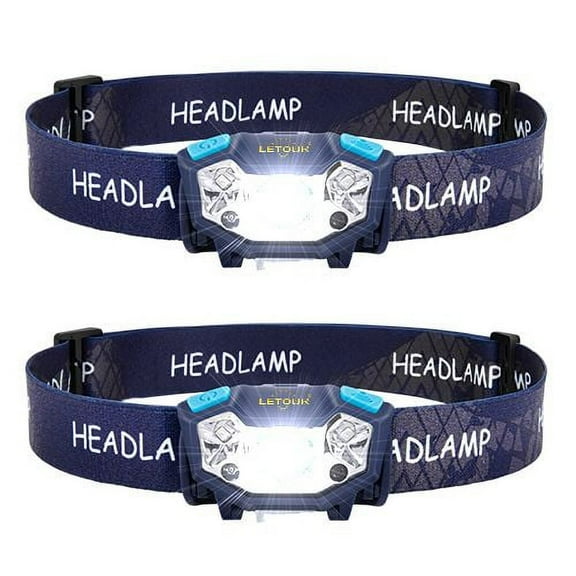 LETOUR 2PCS Lightweight Waterproof 350 Lumen LED Headlamp, Multi-Purpose Outdoor Lighting, Night Life Companion, White And Red Light With 5 Dimming Levels