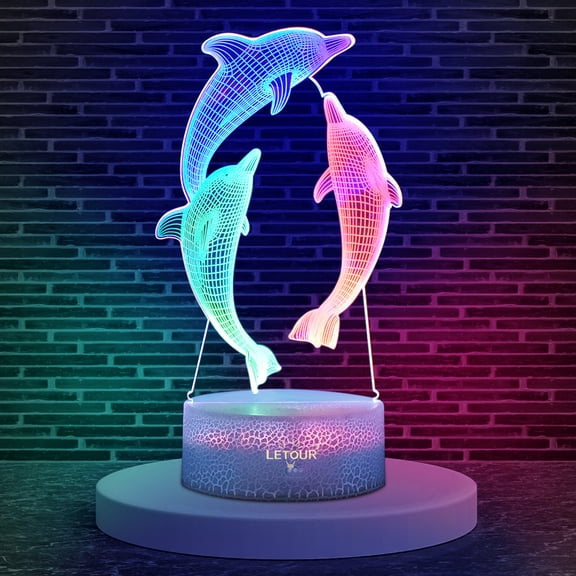 LETOUR 3D Dolphin Lamp Bedside Table Lamp 7 Colour Changing Touch Table Lamp Decoration for Chrismas Gift Kids Women Girls Kids Toys Gifts