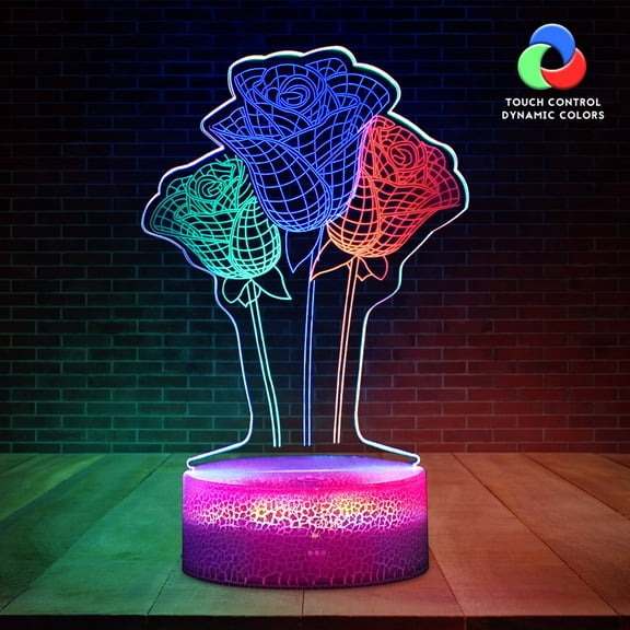 LETOUR 3D Creative Rose Flower Night Light - Smart Touch, 7 Color Changing, Dual Power, Soft LED for Decor & Gifting