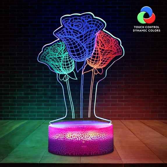 LETOUR 3D Creative Rose Flower Night Light - Smart Touch, 7 Color Changing, Dual Power, Soft LED for Decor & Gifting