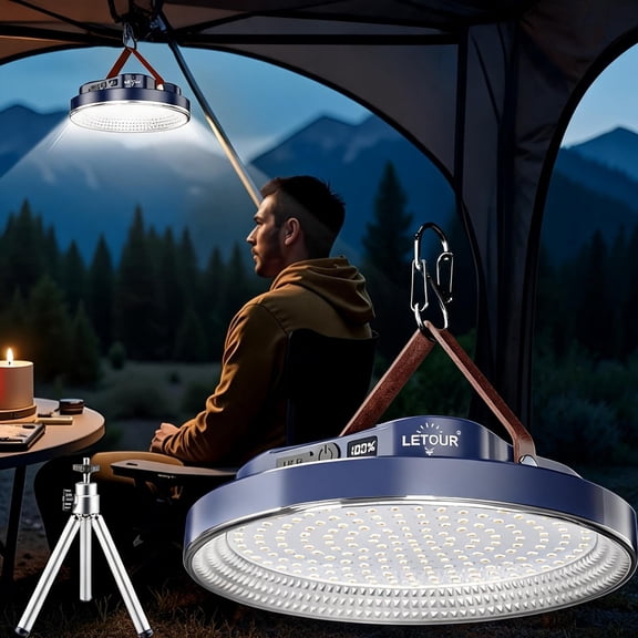 LETOUR 6000LM Portable LED Camping Lantern 10400mAh Rechargeable Magnetic Base & Stand, 4 Modes Stepless Dimming IPX4 Waterproof Tent Light for Emergency, Power Outages, Hurricane, Survival Kits