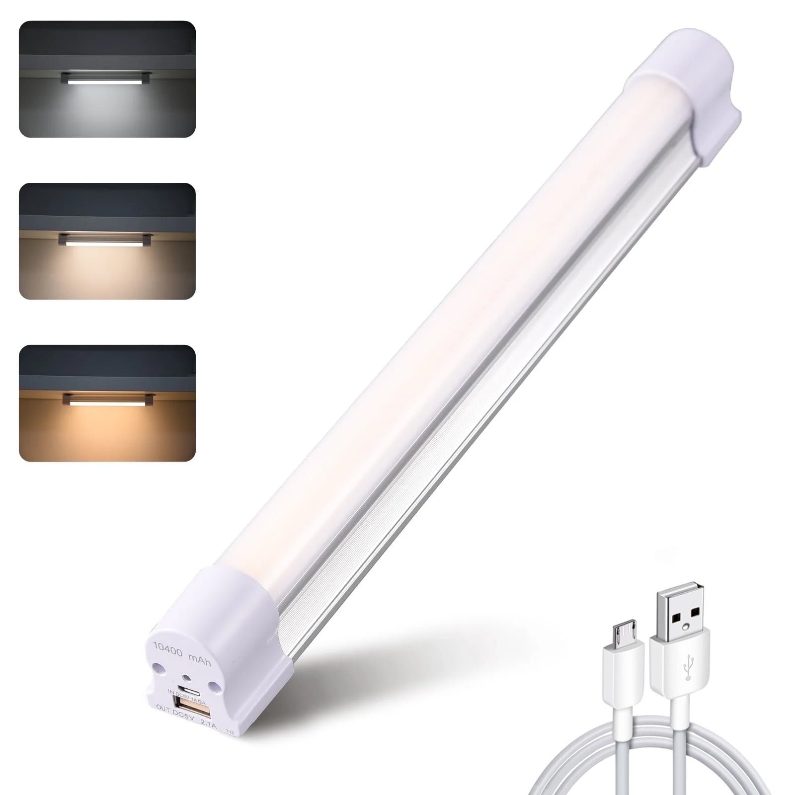 LETOUR LED Tube Work Light 10000 Lumens 10400mAh 3 Colour Stepless Brightness Dimming Camping Lantern USB Rechargeable Portable Lights with 2 Magnets