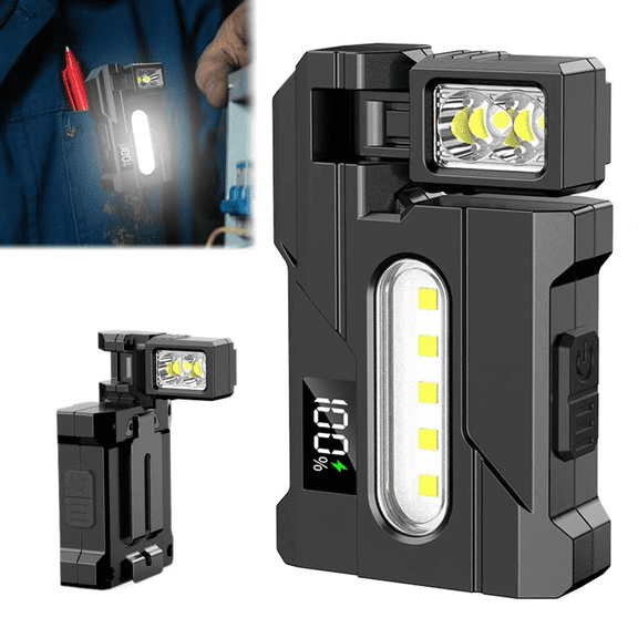 LETOUR EDC Flashlight USB-C Rechargeable LED Torch 7-Mode Super Bright COB Work Light with 360 Rotating Clip, Magnetic Base, Hat Clip Light for Outdoor Camping, Emergency, Inspection & Repair